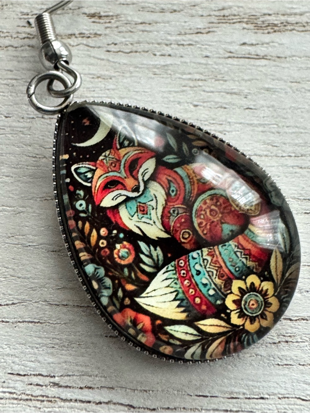Handcrafted Red Fox Teardrop Earrings Artisan Jewelry teardrop pendent 1” - Picture 2 of 4